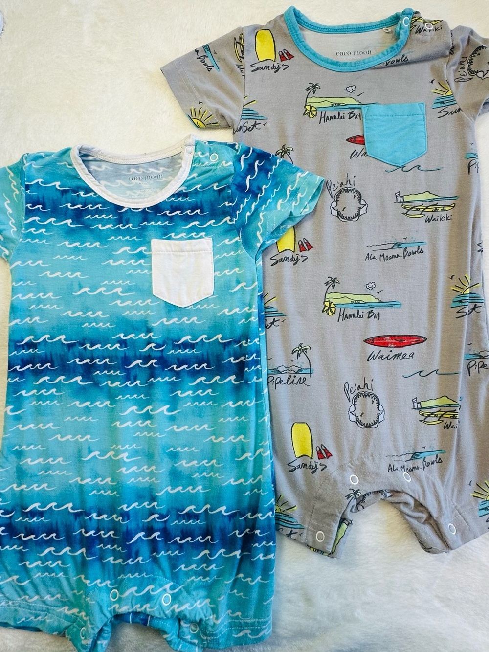 Coco Moon Hawaii Infant One Piece Suits - Surfer, Hawaii, Shaka, Beachy vibes.